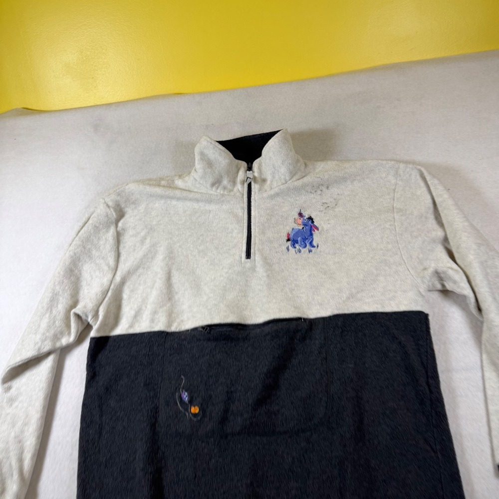 Disney Pooh Eeyore Quarter Zip Fleece Pullover Sweatshirt Grey Mens Medium ATL62